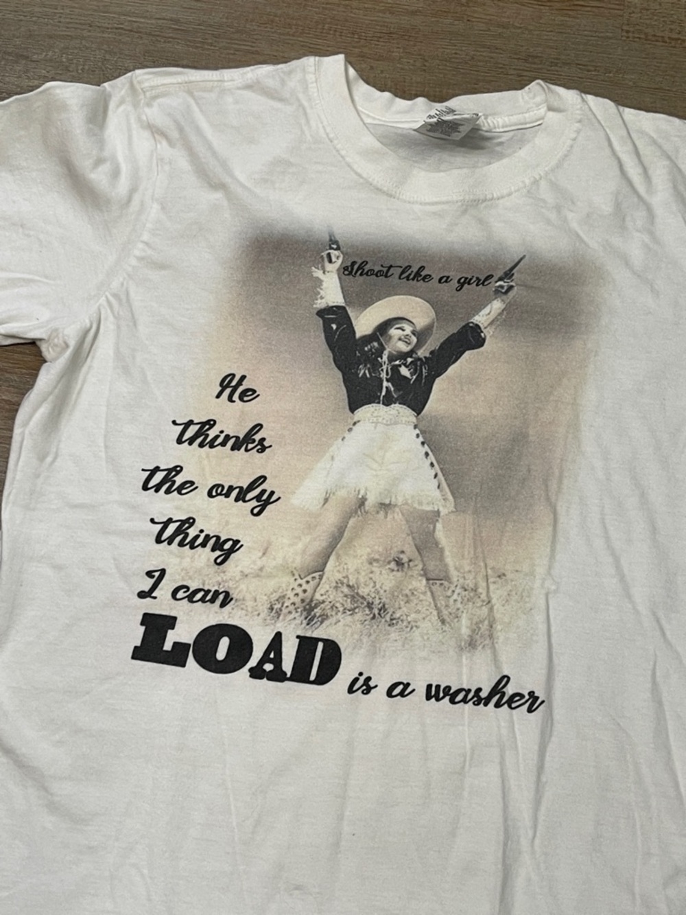 Gildan White Graphic Tee with Black Vintage Print